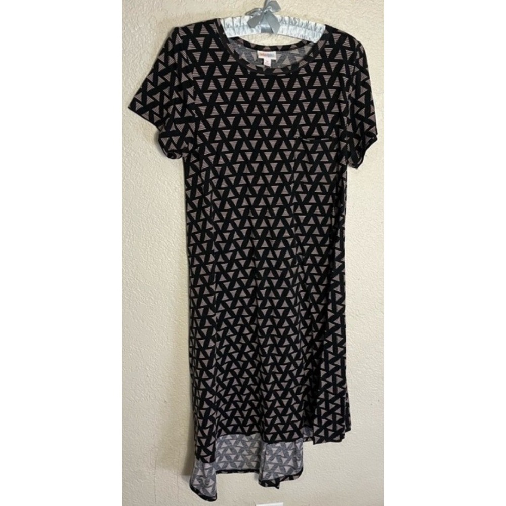 LuLaRoe Womens Medium Black Purple Geometric Hi Low Dress Short Sleeve